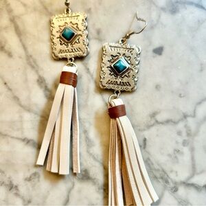 Boho Tassel Earrings with Turquoise Accent
